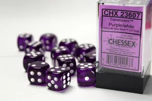 Translucent 16mm d6 Purple/white Dice Block (12 dice)