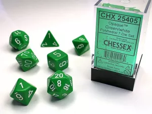 Opaque Polyhedral Green/white 7-die set
