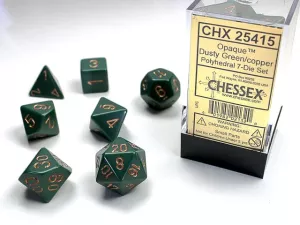 Opaque Polyhedral Dusty Green/copper 7-Die Set