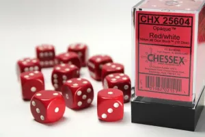 Opaque 16mm d6 Red/white Dice Block (12 dice)