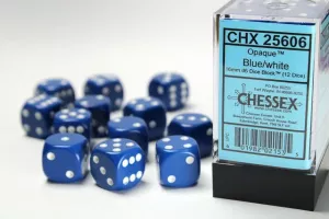 Opaque 16mm d6 Blue/white Dice Block (12 dice)