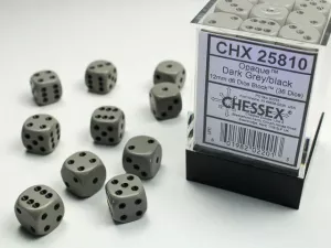 Opaque 12mm d6 Grey/black Dice Block (36 dice)