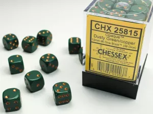 Opaque 12mm d6 Dusty Green/gold Dice Block (36 dice)