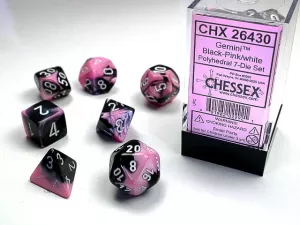 Gemini Polyhedral Black-pink w/white 7-Die Set