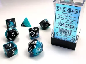 Gemini Polyhedral Black-Shell/white 7-Die Set