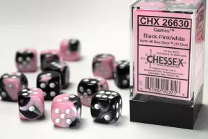 Gemini 16mm d6 Black-pink w/white Dice Block (12 dice)