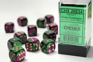 Gemini 16mm d6 Green-Purple/gold Dice Block (12 dice)