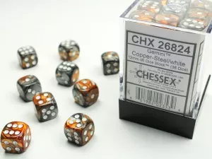 Gemini 12mm d6 Copper-Steel/white Dice Block (36 dice)
