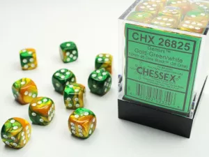 Gemini 12mm d6 Gold-Green/white Dice Block (36 dice)