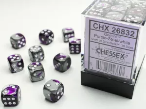 Gemini 12mm d6 Purple-steel/white Dice Block (36 dice)