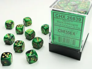 Gemini 12mm d6 Black-Green w/gold Dice Block (36 dice)