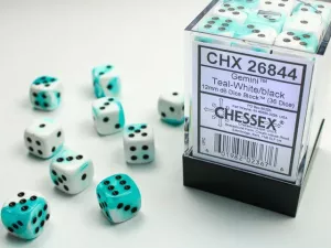 Gemini 12mm d6 Teal-White/black Dice Block (36 dice)
