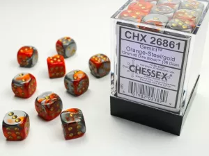Gemini 12mm d6 Orange-Steel/gold Dice Block (36 dice)