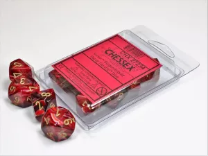 Burgundy/gold Set of Ten d10s