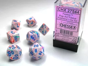 Festive Polyhedral Pop-Art/blue 7-Die Set