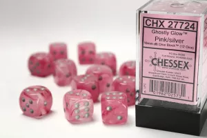 Ghostly Glow 16 mm d6 Pink/silver Dice Block (12 dice)