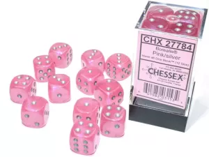 Borealis 16mm d6 Pink/silver Luminary Dice BlockTM (12 dice)
