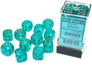Borealis 16mm d6 Teal/gold Luminary Dice BlockTM (12 dice)