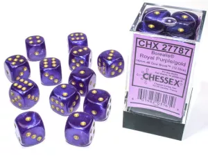 Borealis 16mm d6 Royal Purple/gold Luminary Dice BlockTM (12 dice)