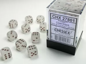 Frosted 12mm d6 Clear/black Dice Block (36 dice)