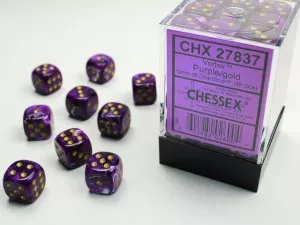 Vortex Dice 12mm d6 Purple/gold Dice Block (36 dice)