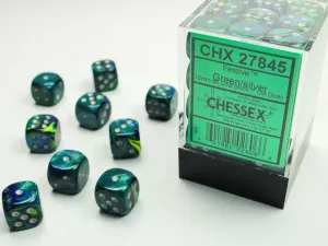 Festive 12mm d6 Green w/silver Dice Block (36 dice)