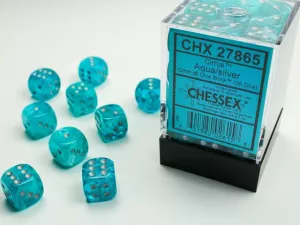 Festive 12mm d6 Aqua/silver Dice Block (36 dice)
