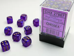 Borealis 12mm d6 Royal Purple/gold Dice Block (36 dice)