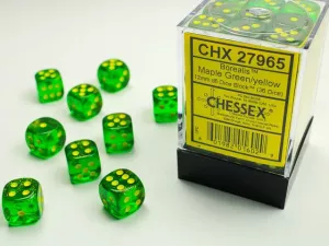 Borealis 12mm d6 Maple Green/yellow Dice Block (36 dice)