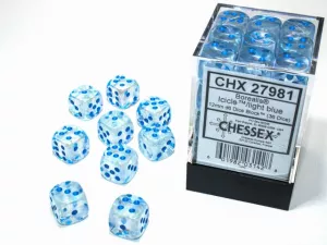 Borealis 12mm d6 IcicleTM/light blue Luminary Dice BlockTM (36 dice)
