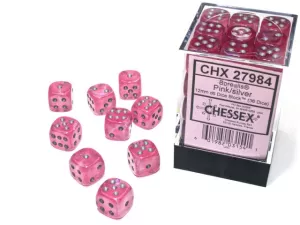Borealis 12mm d6 Pink/silver Luminary Dice BlockTM (36 dice)