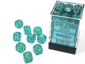 Borealis 12mm d6 Teal/gold Luminary Dice BlockTM (36 dice)