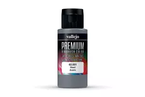 Vallejo Premium Airbrush Color: Metallic Steel (60 ml)