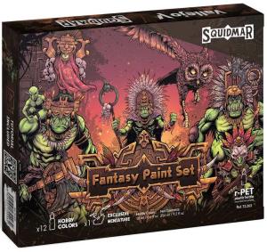 SQUIDMAR Vallejo Fantasy paint set,12 assorted game colors + figure
