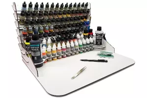 Paint display and work station with vertical storage 50 x 37 cm