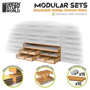 GSW MODULAR SET: Stackable Hobby Drawer Rack w 5 horizontal drawers and dividers