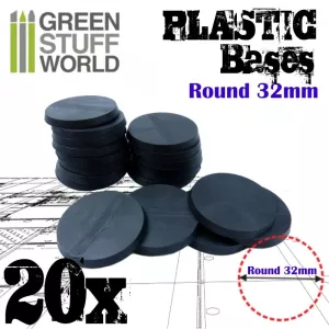 Plastic Bases - Round 32mm BLACK (with slots for magnets)