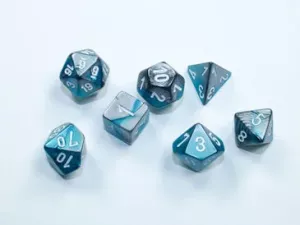Gemini Mini-Polyhedral Steel-Teal/white 7-Die Set