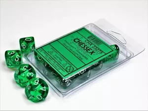 Translucent Green/white Set of Ten d10