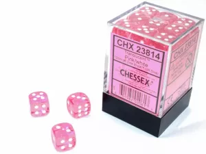 Translucent 12mm d6 Pink/white Dice Block (36 dice)