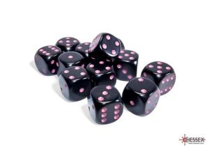 Opaque 16mm d6 Black/pink Dice Block (12 dice)