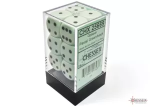 Opaque 16mm d6 Pastel Green/black Dice Block (12 dice)