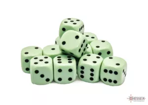 Opaque 16mm d6 Pastel Green/black Dice Block (12 dice)