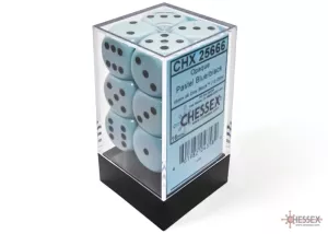 Opaque 16mm d6 Pastel Blue/black Dice Block (12 dice)