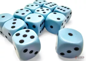 Opaque 16mm d6 Pastel Blue/black Dice Block (12 dice)