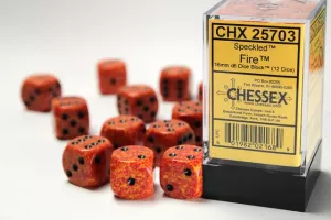 Speckled 16mm d6 with pips Fire Dice Block (12 dice)