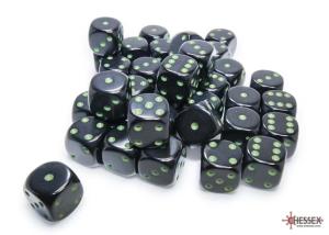 Opaque 12mm d6 Black/green Dice Block Dice Block (36 dice)