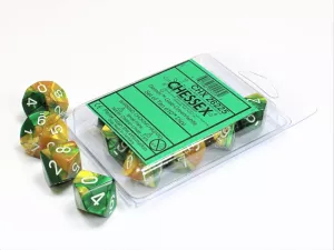 Gemini Gold-Green w/white Set of Ten d10s