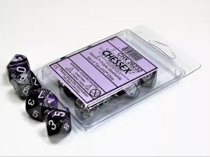 Gemini Purple-Steel w/white Set of Ten d10s