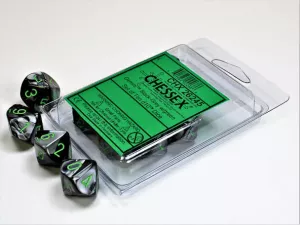 Gemini Black-Grey w/green Set of Ten d10s